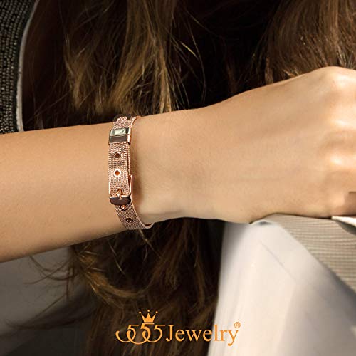555Jewelry Stainless Steel Adjustable Belt Buckle Mesh Bangle Bracelet for Women2