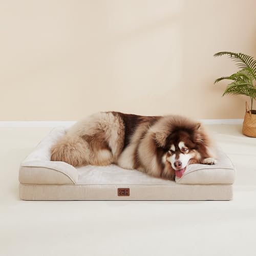 Image of EHEYCIGA Orthopedic Dog Bed for Small and Medium Dogs, Waterproof Memory Foam With Sides, Non-Slip Bottom, Egg-Crate Foam, Washable Removable Cover, Beige