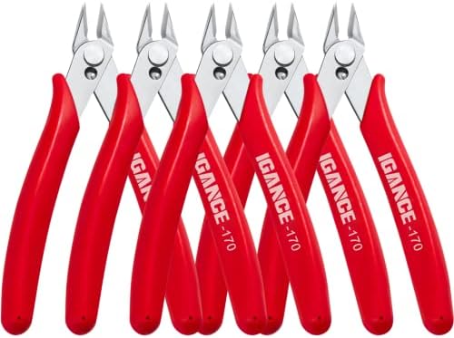 IGAN Wire Flush Cutters (Pack of 5), Precision Jewelry Making Cutting Pliers, Micro Wire Cutter, Red