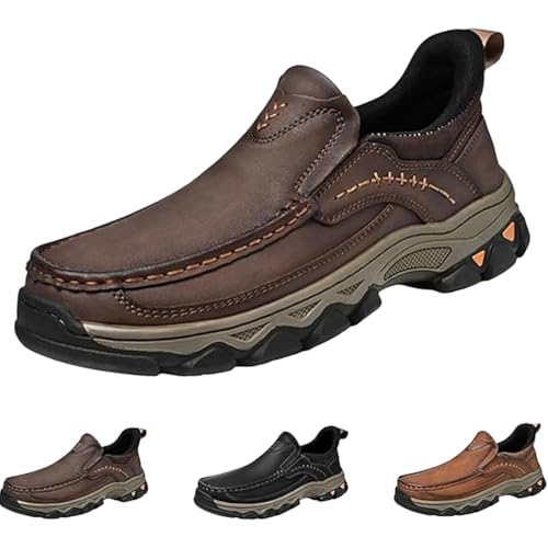 Enjerr Orthopedic Shoes,2025 Men's Casual Leather Handmade Non-Slip Arch Support Loafers Orthopedic Slip on Hiking Shoes