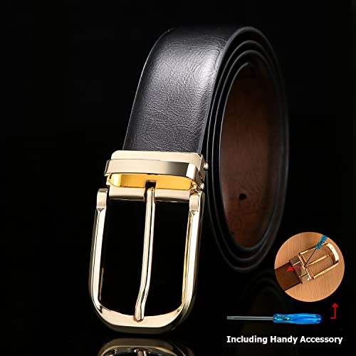 Men's Reversible Belt, Men Leather Buckle Belts, Casual Dress Belt with Single Prong Buckle, Trim Fit Adjustable Belt for Men2