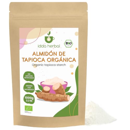 IDDA Herbal Harina de Tapioca Orgánica 1kg, Almidón de Tapioca Orgánico Molido, Harina sin Gluten