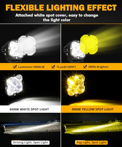 Image of Auxbeam XP-Ultra Series 3 Inch LED Pods 9600LM Spot Beam Offroad Lights | 80W Output, 30 Focused Spot Beam, Amber White Covers Ditch Lights, Auxiliary Off-Road Light, for Trucks Jeep 4x4 ATV UTV SUV
