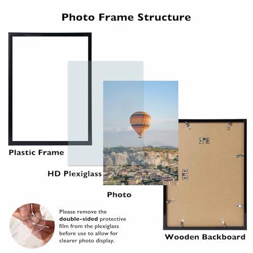 Image of JCJMY 10x16 Picture Frame Black for Wall, Wall Hanging Horizontally or Vertically, 10 x 16 Wall Gallery Poster Photo Frame with Shatter Resistant Plexiglass, Black