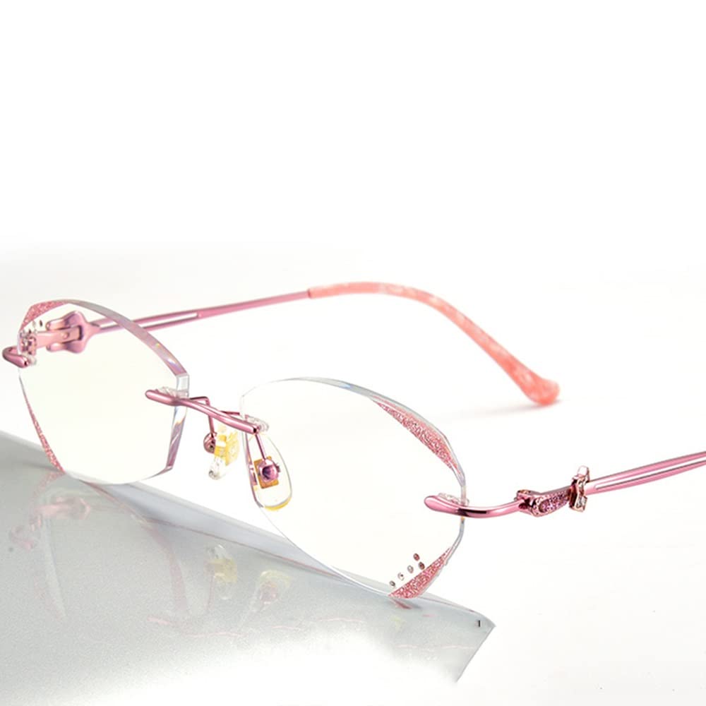 SFIVE Diamante Sin Montura Gafas De Lectura HD Ligero Gafas 1.0 1.5 2.0 2.5 3.0 Moda Anti Luz Azul Gafas De Presbicia Mujeres Púrpura/Oro Rosa (Color : Purple, Size : +1.5)