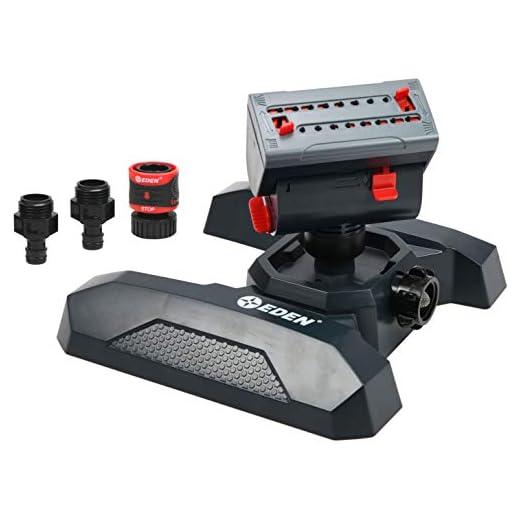 Eden 94125 Adjustable 4-Way Mini Turbo Oscillating Sprinkler W/Quick Connect Starter Set, 16 Nozzle, Covers up to 4,069 sq. ft. Heavy Weight Base