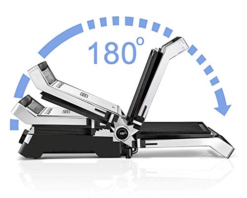 BLACK+DECKER Family Health Grill with 180° Hinge, 2000W, 1500cm² BBQ Area, 5-Level Height Adjustment, Variable Temperature Control, Removable Drip Tray, Cool-Touch Handle, Black/Silver - CG2000-B5