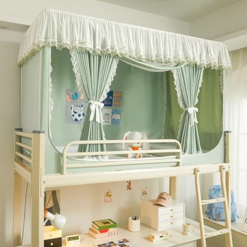 Sariny蚊帳 学生寮 ベッドテント プライバシーテント 遮光 通気性 防虫 防蚊 防塵 蚊対策 全方位 多機能 取り付けが便利 上段と下段蚊帳 室内カーテン シングルベッド (グリーン,90c*190c*90cm(下段))