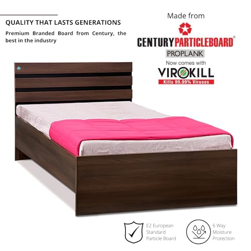 Image of DELITE KOM | 1 Year Warranty | Single Bed, Cocoa Engineered Wood Bed Without Storage, Wooden Bed (77x37 Inches) | Installation Included | Dual Tone Color - Acacia Dark & Flowery Wenge