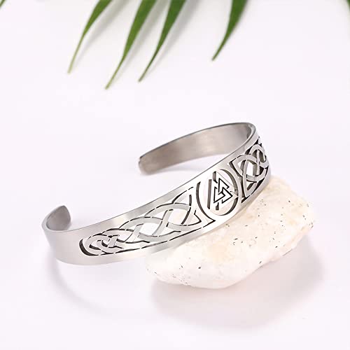 YWMAN Valknut Celtic Knot Bracelet - Stainless Steel Viking Cuff Bangle - Vintage Symbol Norse Amulet Jewelry for Women Men4