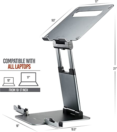 Image of ARTIKEL Wergo+ Laptop Stand with Phone Holders | Height Adjustable Sit to Stand Riser for Desk | Standing Desk Convertor | Ergonomic Foldable & Portable | Universally Compatible | Space Gray