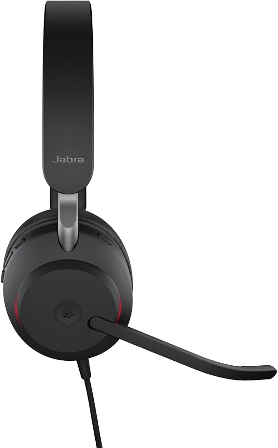 Jabra Evolve2 40 PC Headset – Noise Canceling Microsoft Teams Certified Stereo Headphones 3 Microphone Call Technology – USB-A Cable – Black