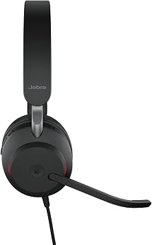 Jabra Evolve2 40 PC Headset – Noise Canceling Microsoft Teams Certified Stereo Headphones 3 Microphone Call Technology – USB-A Cable – Black