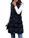 Himosyber Women's Long Puffer Vest Cotton Sleeveless Puffy Jacket with Removable Hood (Black-M)
