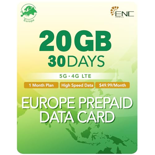 Europe data SIM card 30 days – 20GB high-speed 5G/4G LTE