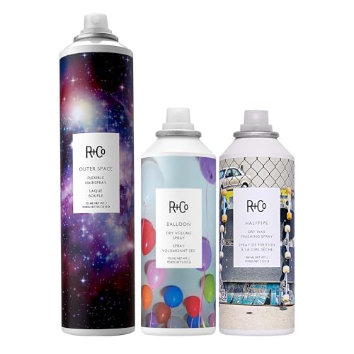 R+Co OUTER SPACE Flexible Hairspray, BALLOON Dry Volume Spray & HALFPIPE Dry Wax Finishing Spray Bundle – Flexible Hold, Volume & Texture – Vegan & Cruelty-Free Hair Care
