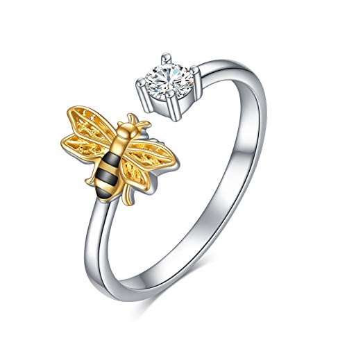 Sterling Silver Bee Rings, Crystals from Austria, Animals Lovers Jewelry Collection for Women Girls Teens Ring Size 7
