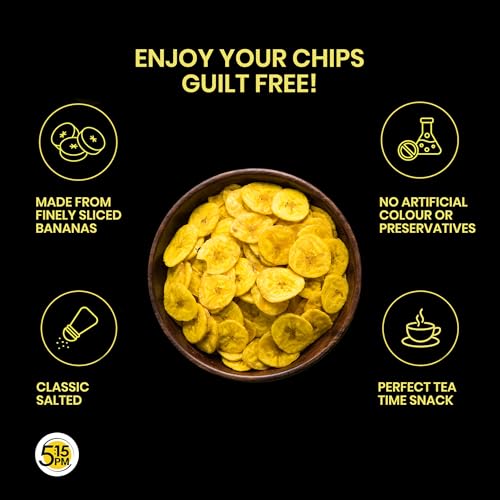 Image of 5:15PM Yellow Banana Chips Snacks - Fresh Crispy Banana Wafers Chips | Classic Salted Flavour 400G Packet (Pack Of 2)