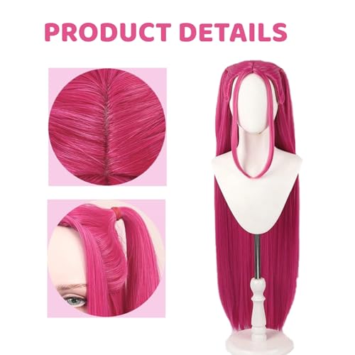 Cosplay Wig, Long Braided Purple Wig for Halloween Cosplay Props, Anime Long Straight Pink Wigs Hair Accessory for Women and Girl (Red)2