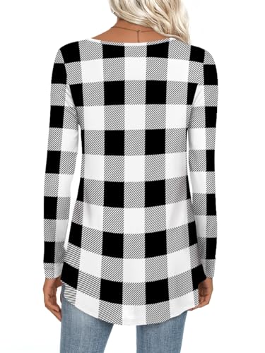 CATHY Womens Long Sleeve Casual Tunic Tops Fall Fashion 2026 Loose Fit Dressy to Wear with Leggings Winter Elastic Shirts, 3XL, Black White Plaid — view 4