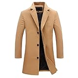 ZPAGBFWJ Herren Mantel Wintermantel Umlegekragen Einreihig Tweed-Jacke Slim Fit Wollmantel Business Herrenmantel Lange Bequem Trenchcoat Jacken,001,L