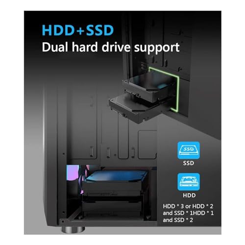Gabinete XLTFUC Mid-Tower para computadora compatible con ATX y Micro-ATX, admite 8 ventiladores ARGB, USB2.0-USB3.0-HD Audio, panel lateral de vidrio templado, soporte para enfriamiento por agua (Negro) miniatura 5