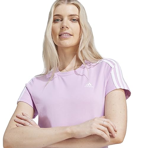 Camiseta Adidas Feminina Essentials Slim 3s - Lilás e Branco - M