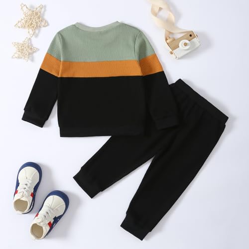 Image of Kid Toddler Boy Clothes Color Block Sweatshirt and Casual Pants 2Pcs Boys Fall Winter Outfits 1-5T