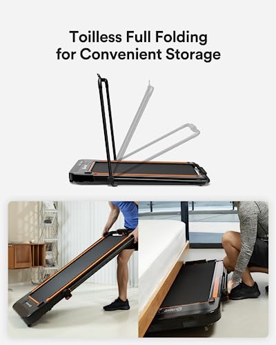 UREVO 2 in 1 Under Desk Treadmill, 2.5HP Folding Electric Treadmill Walking Jogging Machine for Home Office with Remote Control Black - Thumbnail 5