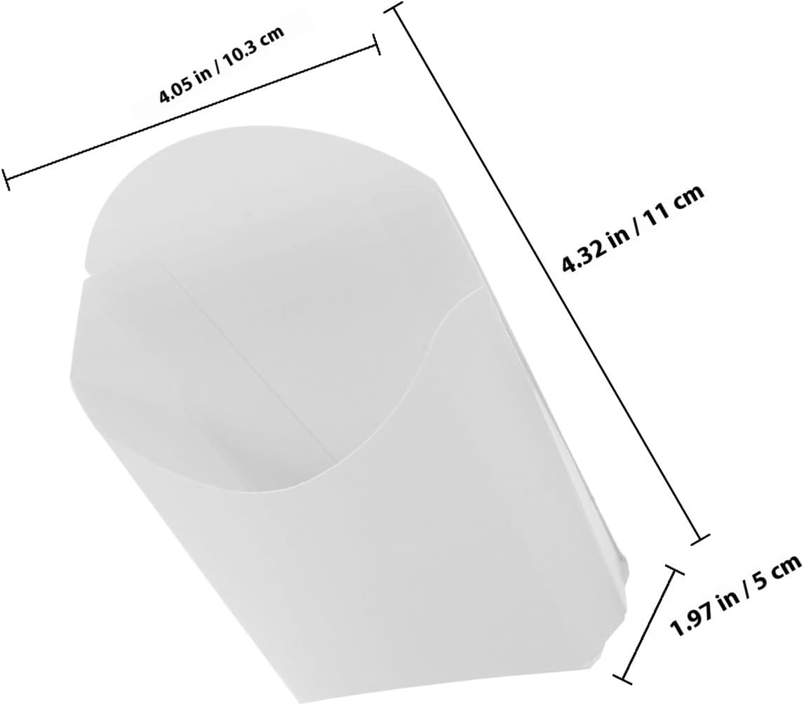 100Pcs White Paper French Fry Boxes Oil-Resistant Foldable Snack Containers for Fries Burgers Take-Out Food Packaging Suitable for Restaurants Parties and On-The-Go