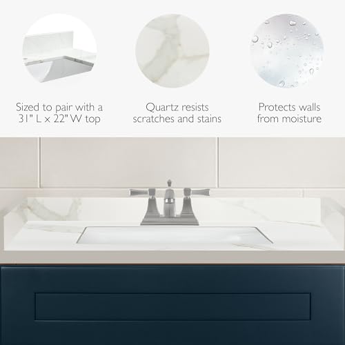 Image of Design House Calesco Calacatta Quartz Vanity Top Side Splash, White with Taupe and Grey Veining, 227918-CC-SS
