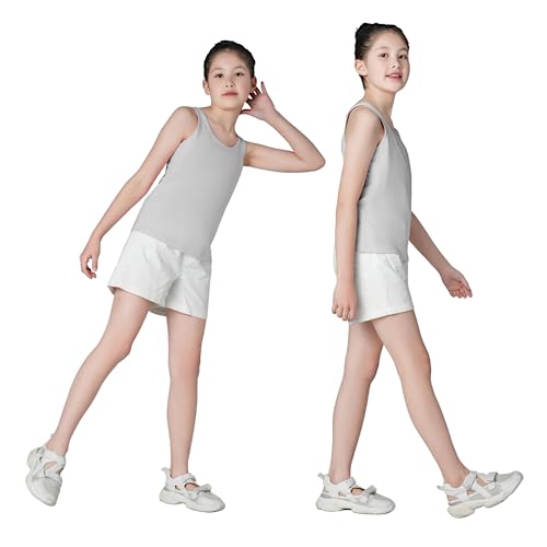 QBK 6-16Years Girls Tank Top with Built in Bra Training Bras Cotton Camisole Built in Bra Undershirts with Shelf Bra3