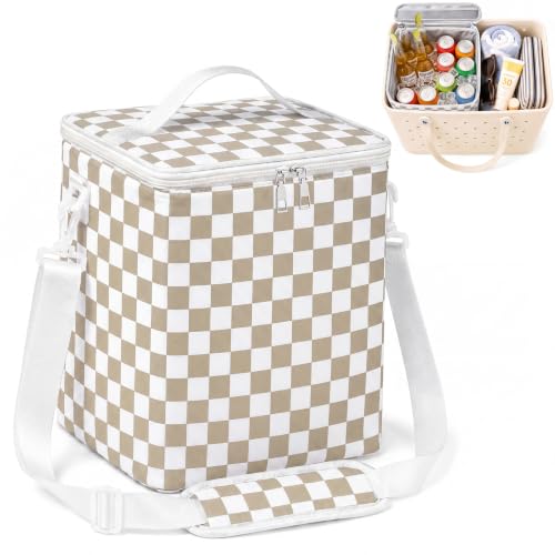 Breastmilk Cooler Bag,Baby Bottle Bag Great for Nursing Mom Daycare,XL-Large Insulated Grocery Shopping Bags, Reusable Bag | Thermal Zipper,Collapsible,Tote,Cooler Bag for Car (Checkered-KhakiBeige)