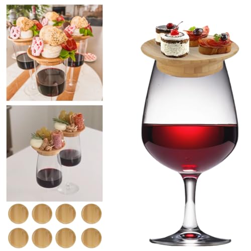 Copa de vino de doble uso, copa de vino, cubierta de tabla de charcutería, posavasos verticales de bambú para aperitivos y postres (8)