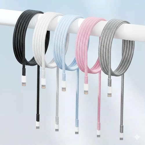 Image of skysia Spiral Cable Charger Protector Wire Protector - Data Cable Saver, Earphone Cable Cover, Cords Protective Wire Winder Sleeve Charger Cover (Black Wire Saver (Pack -2))