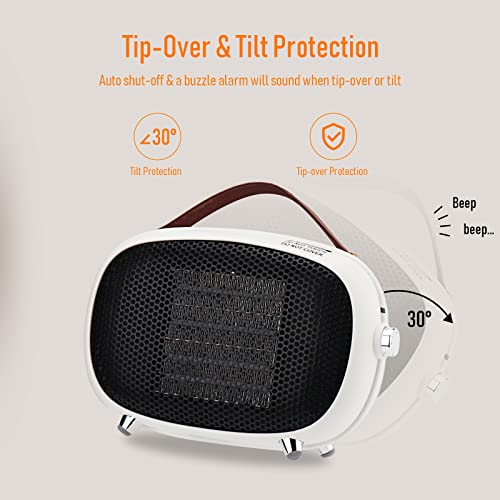 Space Heater, Teioe Mini Electric Space Heater 800W/400W, Small Ptc Ceramic Heater With Tip-Over And Overheat Protection, 3 Operating Modes, Space Heaters For Indoor, Office, Bedroom And Desk (White) #TOP3