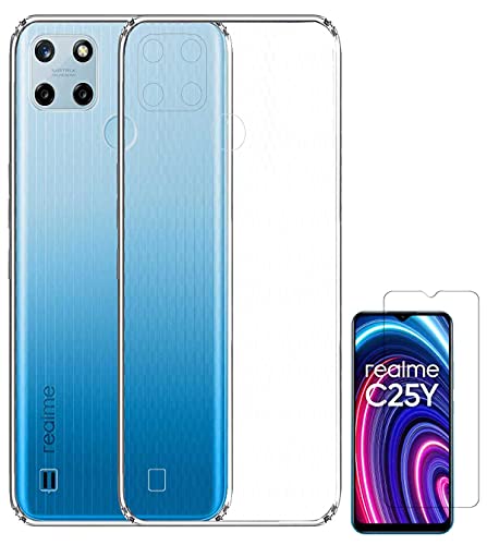 Image of Soft Flexible Silicone Back Cover Compatible with Realme C25Y, Transparent Case + Screen Guard
