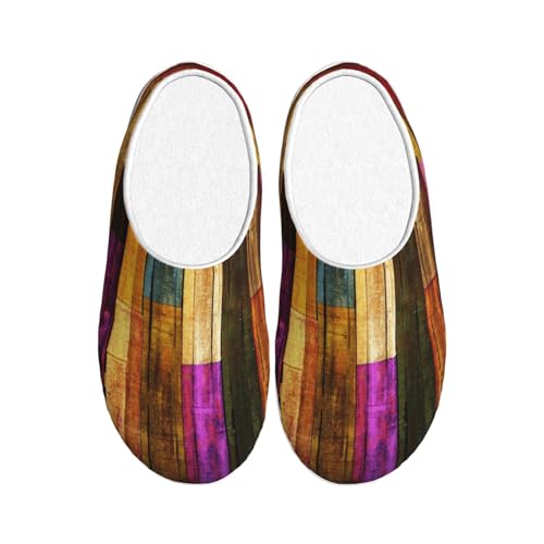 Pantoufles en flanelle adulte motif bois coloré antidérapantes