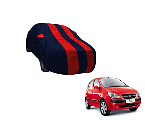 Image of Auto Hub Car Cover Compatible with Hyundai Getz with Weather Proof, Mirror Pocket, Triple Stitched, Getz Car Cover- Navy-Red