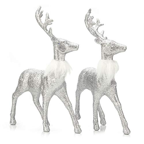 Arcci Reindeer Decorations Standing Christmas Figurines Deer, Silver Glitter Holiday Reindeer (Silver) #TOP3