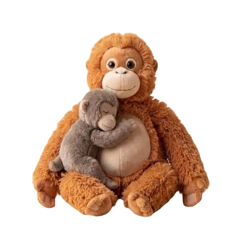 Peluche orang-outan avec petit singe | Doudou gorille lavable pour enfant