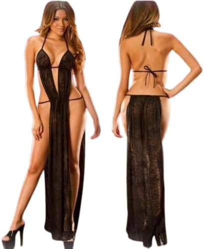 Womens Lingerie Lace Babydoll Nightgown Side Split Chemise Sexy Sleepwear Black