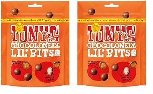 Tony’s Chocolonely Milk Chocolate Caramel Sea Salt and Cookie Mix Lil Bits - No Artificial Flavoring, Fairtrade & B Corp Certified (1 Pouch) 4 oz. (Pack of 2)