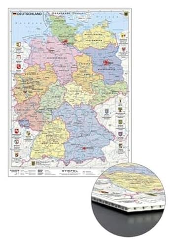Deutschland politisch mit Wappen zum Pinnen auf Wabenplatte Inkl. zwei Wandhalterungen NEUE AUFLAGE