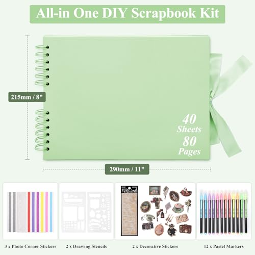 DazSpirit DIY Scrapbook Photo Album with Ribbon, 80 Pages/40 Sheets Scrap Book Rectangle Hardcover Photo Book - Image 2