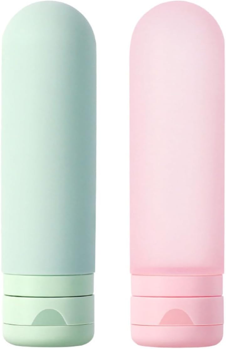 SOLUSTRE 2pcs Reusable Silicone Travel Empty Bottles for Shampoo and Lotion, Portable Lightweight Cosmetic Containers, Easy to Clean, for Travel and Outdoor Use Random Color