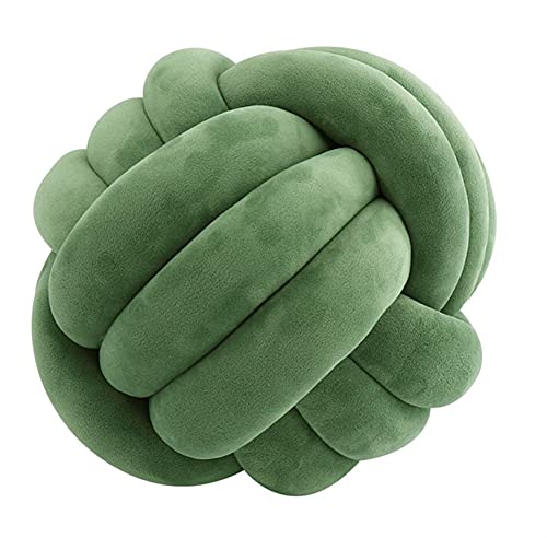 GIBZ Oreiller de Boule de Noeud Coussin d'oreiller Tissé Rond Fait la Main pour Chambre Bébé Baie Fenêtre Canapé Voiture Bureau Voyage, Vert foncé, 20x20cm Cover