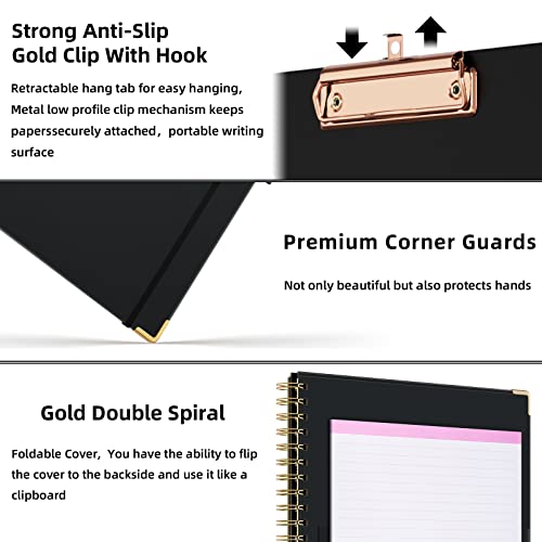 Ospelelf Clipboard Folio With Refillable Lined Notepad For Letter Size (11" X 8.5"), 5 Extra Folders With Storage 10 Pockets, File Folder Labels, Elastic Closure And Pen Loop Series (Black) #TOP4