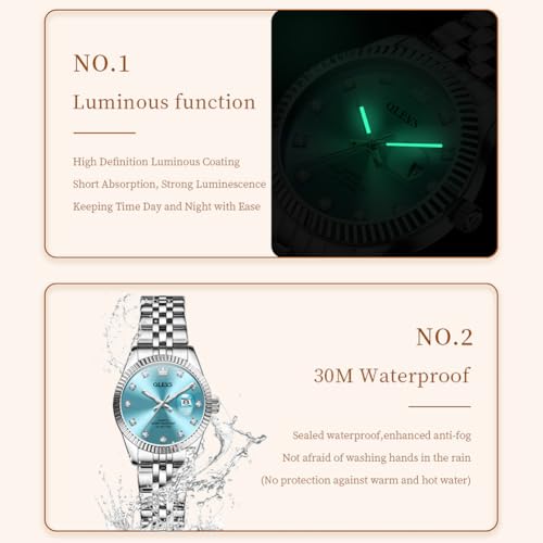 Image of OLEVS Watches for Women Luxury Elegant Stainless Steel Waterproof Luminous Diamond Women's Fashion Watch Ladies Watches for Small Wrists