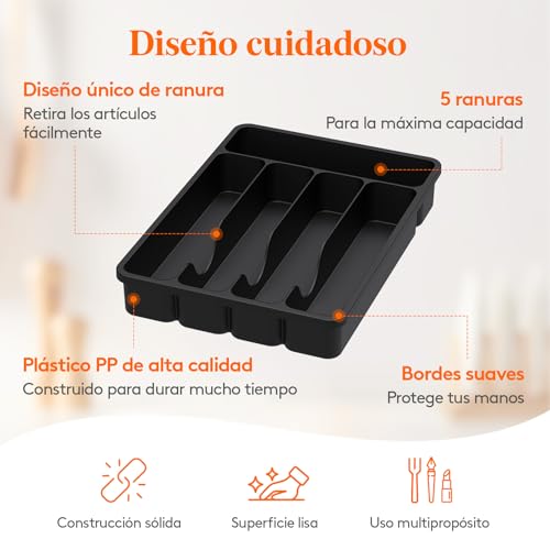 Miniatura 3 de Lifewit Organizador De Cubiertos, Bandeja Cubiertos Cajon Cubertero Para Cajón Para Menaje, Cocina Organizador De Cubertería Compacto Para Cucharas Tenedores, 5 Compartimentos, Negro